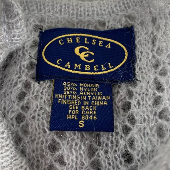 CHELSEA CAMBELL Mohair Blend Sheer Sequins Sweater Side Slits Boat Neck SIZE S - Picture 8 of 8